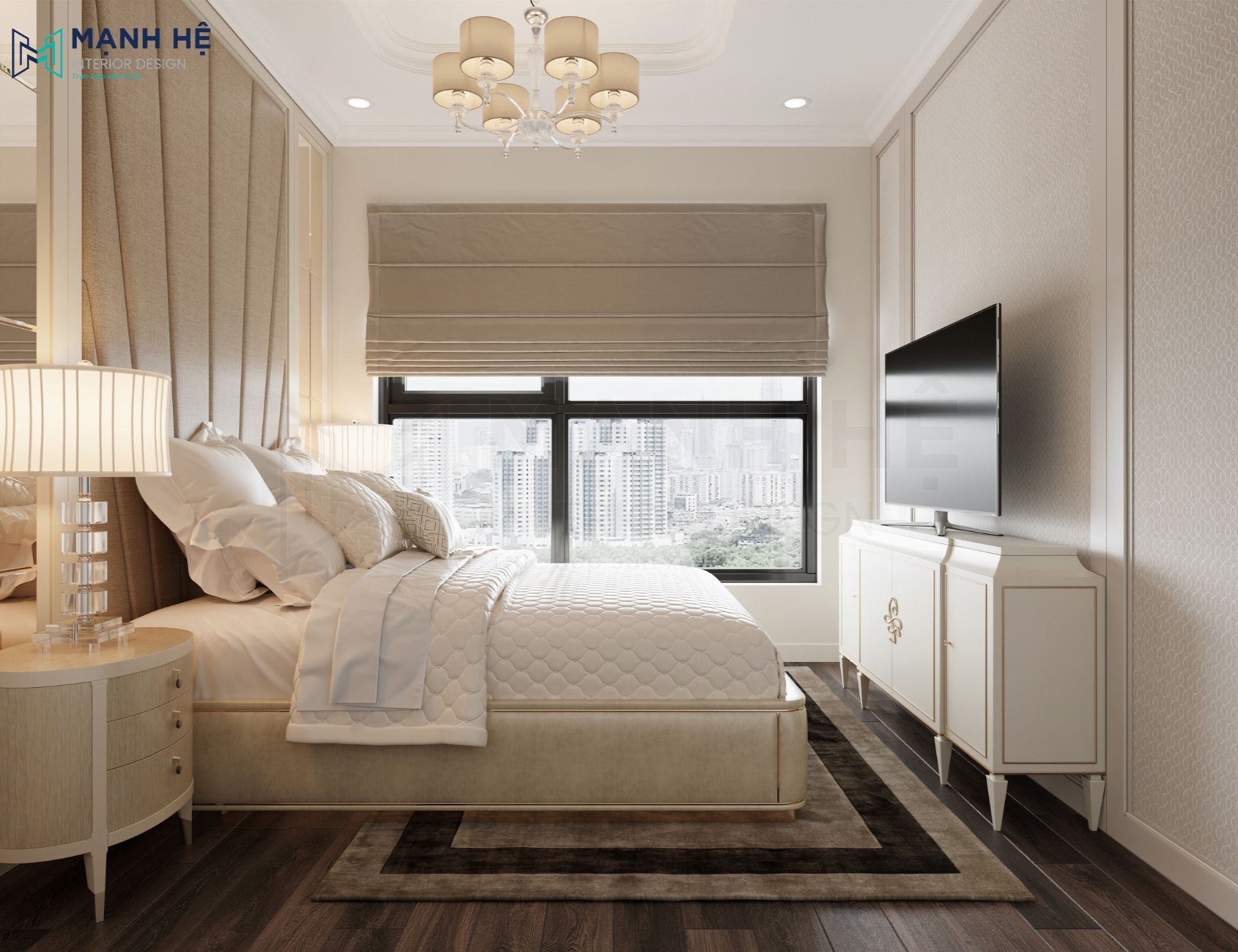 Rèm roman cũng có thể ứng dụng cho phòng ngủ tân cổ điển