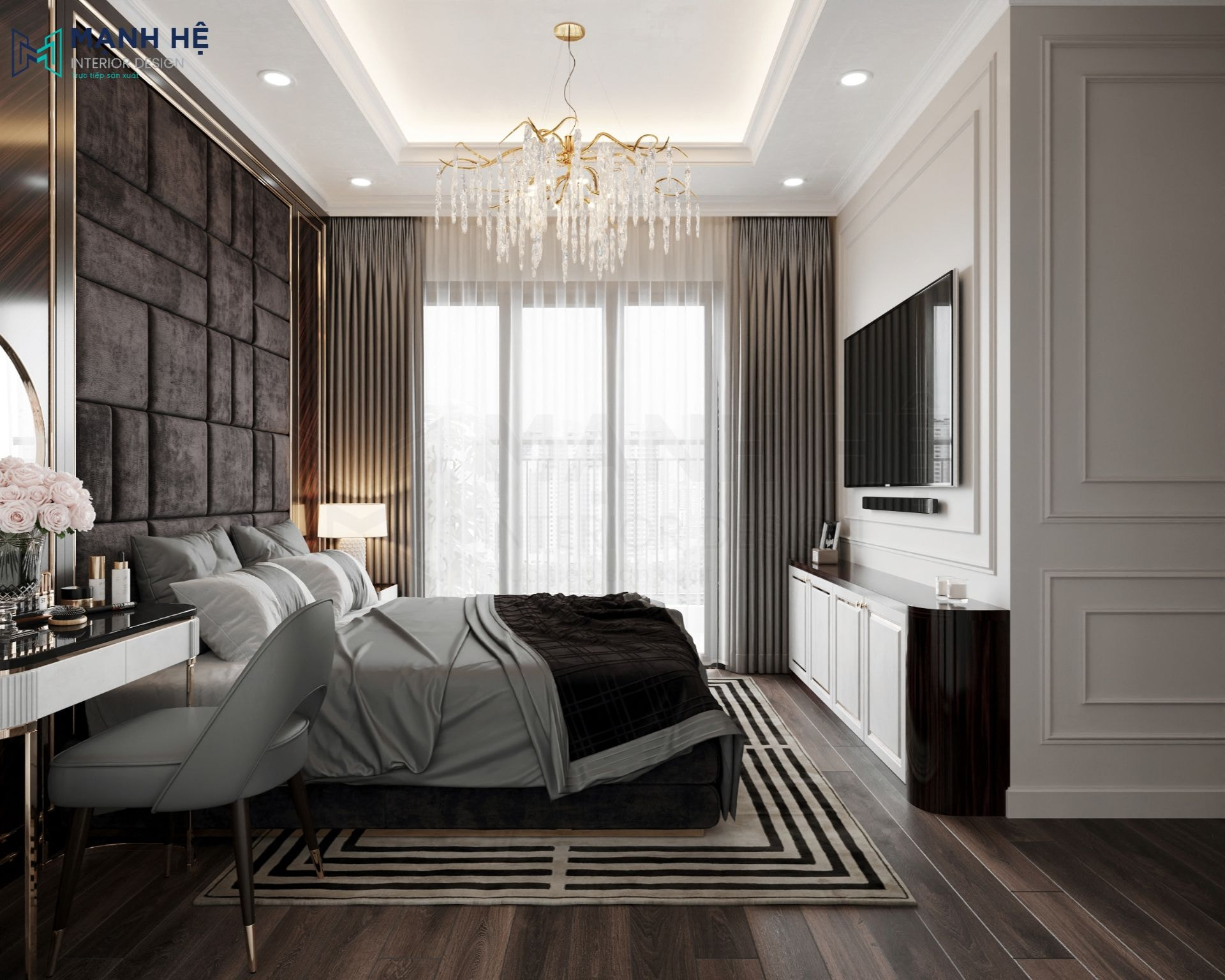 Rèm mỏng 2 lớp với màu sắc hài hòa với không gian căn phòng ngủ