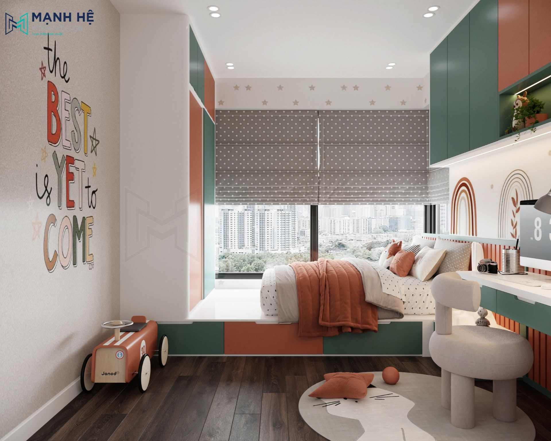 Phòng ngủ bé nên sử dụng rèm roman trang trí thêm họa tiết