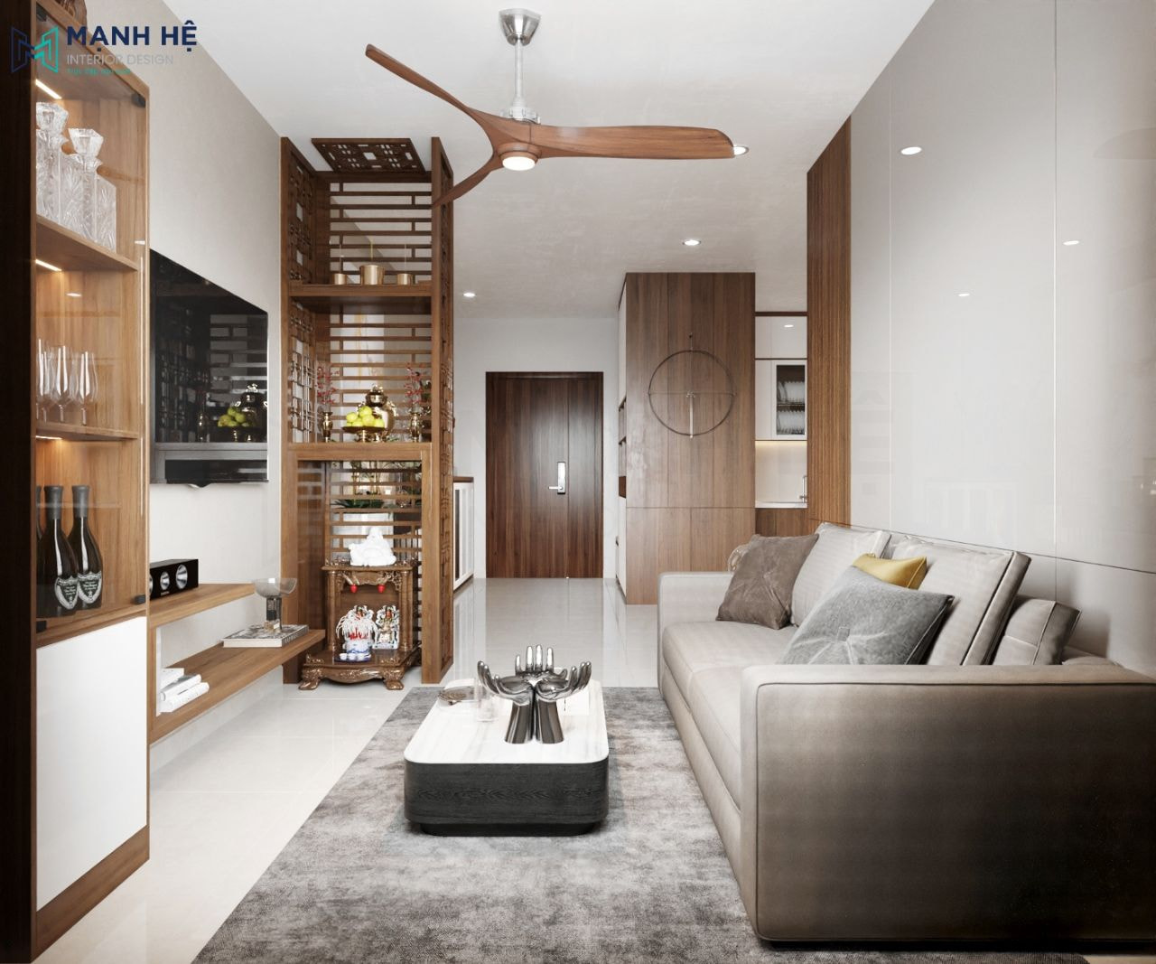 Thiết kế phòng thờ nhỏ với vách ngăn tối ưu sự trang nghiêm