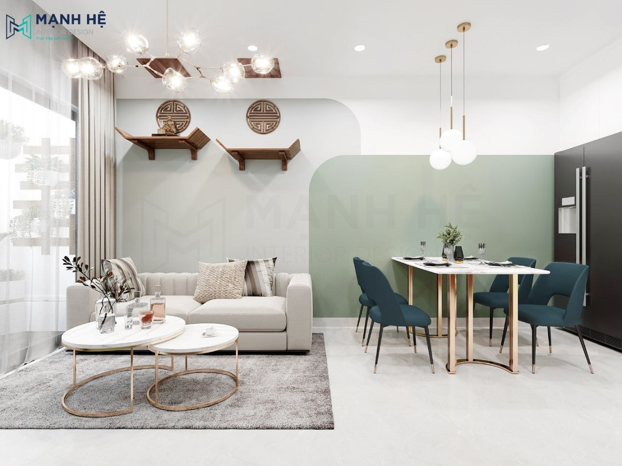 Thiết kế bàn thờ đôi treo tường đặt ở phòng khách