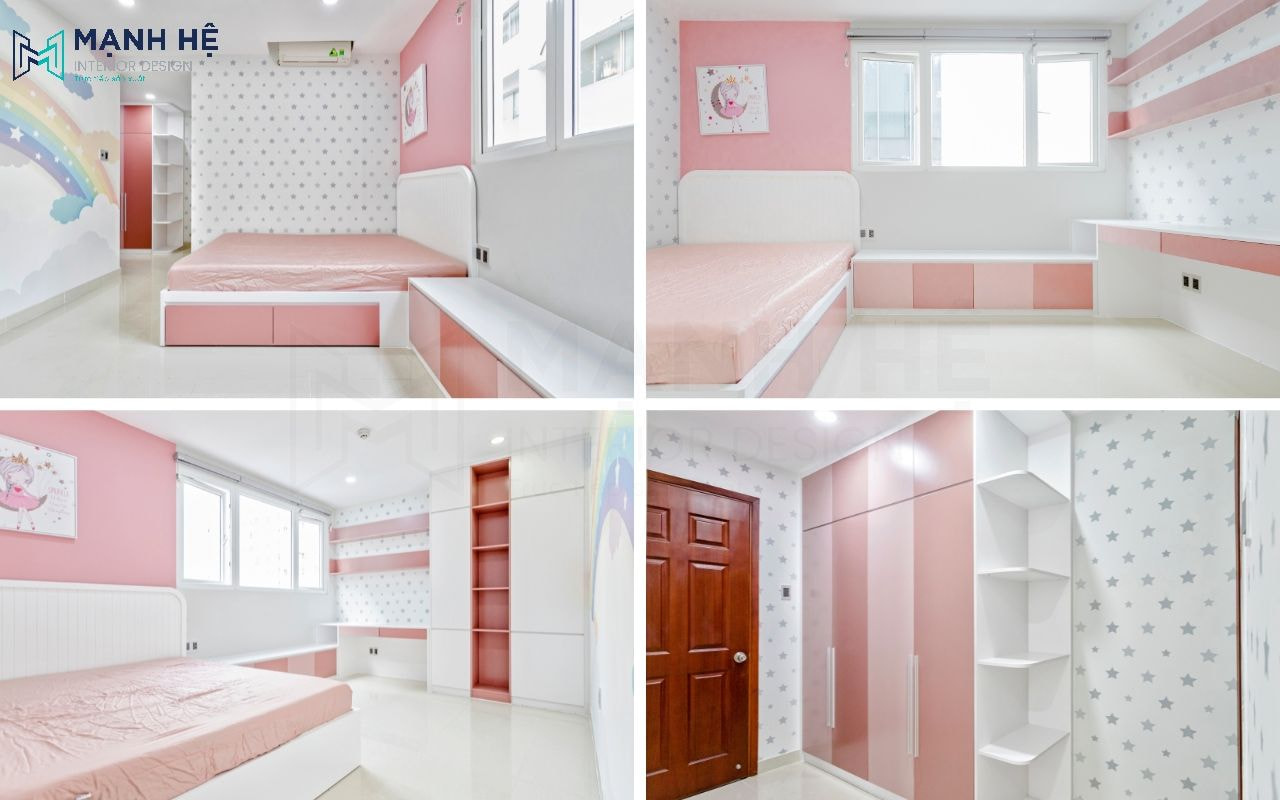 Hình ảnh thực tế sau khi Mạnh Hệ hoàn thiện thi công phòng ngủ cho bé gái - giống bản thiết kế 99%