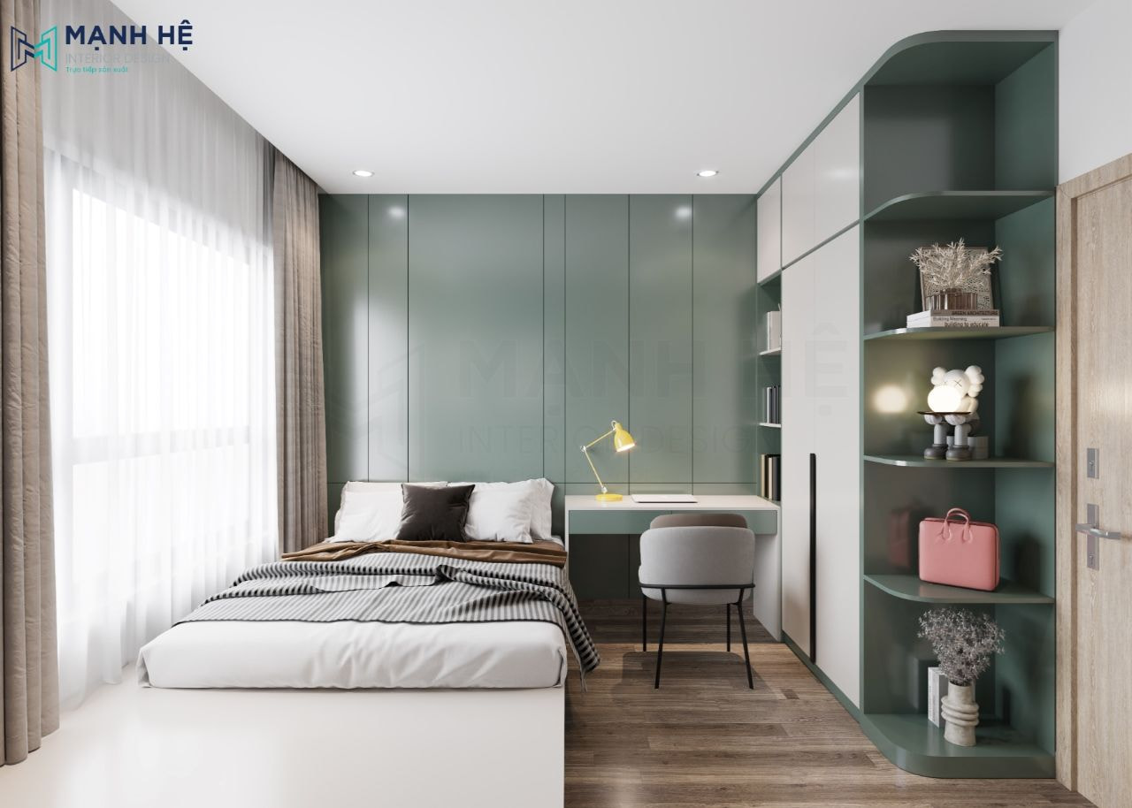 Sử dụng nội thất màu xanh cho phòng ngủ của nữ