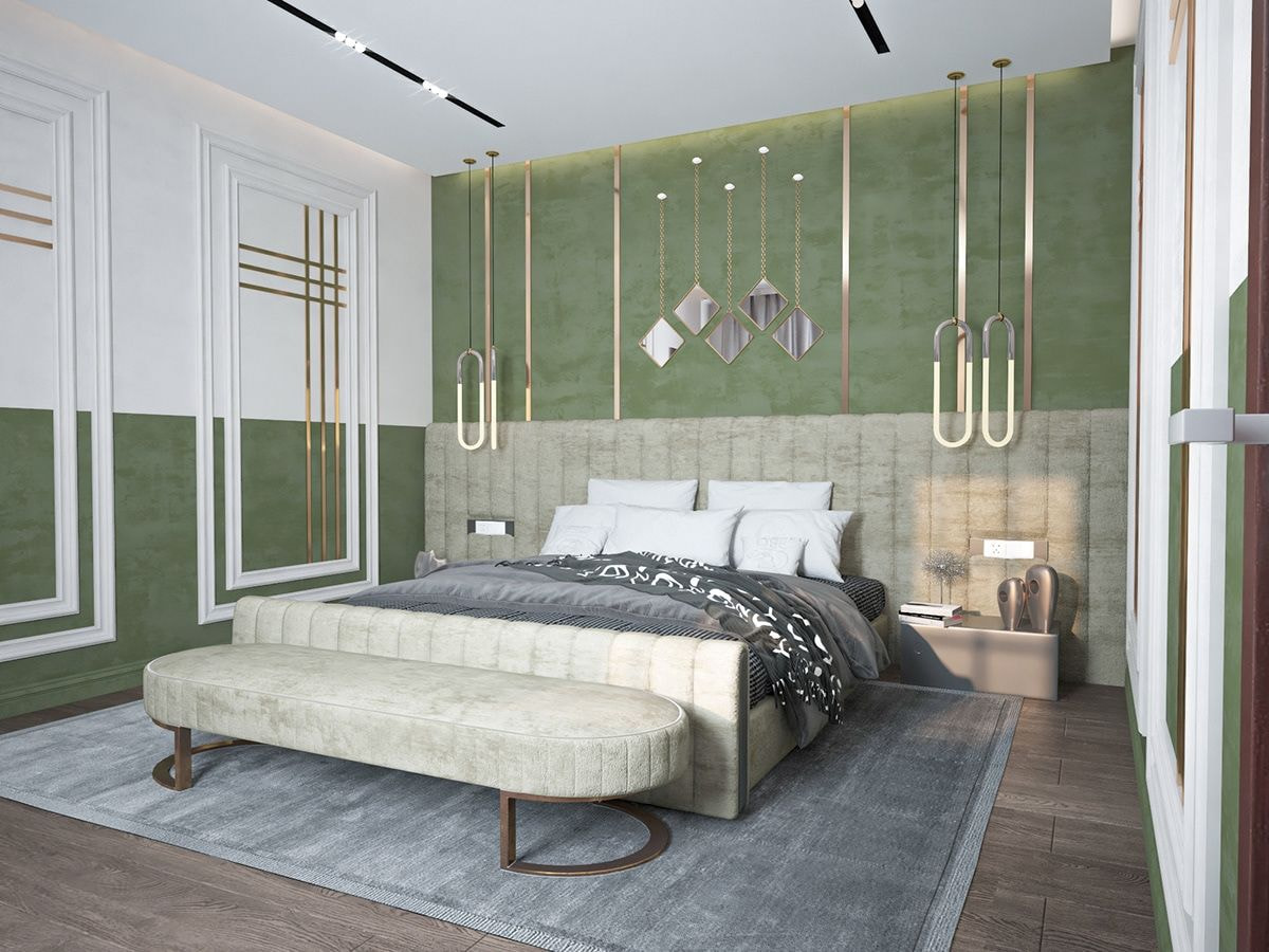 Phòng ngủ đẹp cho nữ màu xanh kết hợp trắng nền nã