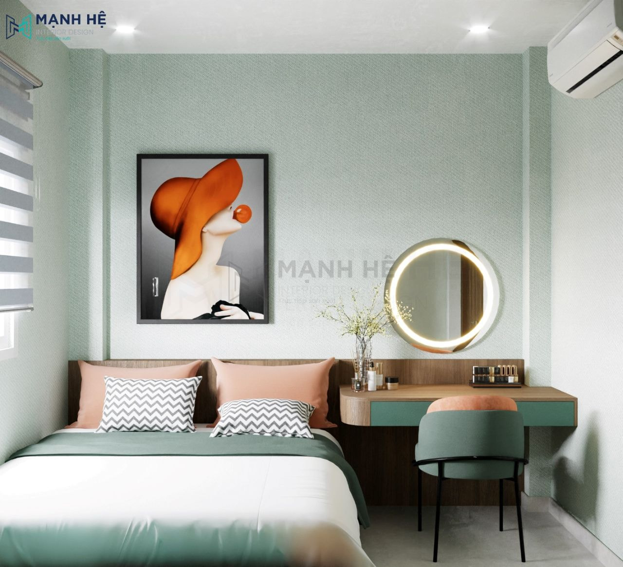 Màu xanh mint nhẹ nhàng cho phòng ngủ của nữ