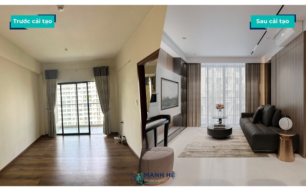 Sơn mới toàn bộ không gian phòng khách với gam màu phù hợp