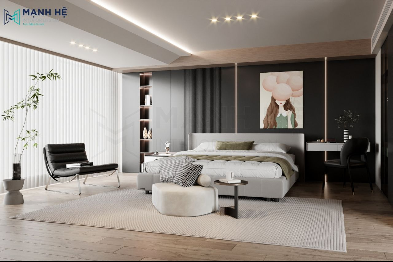 Rèm cửa có kiểu dáng lớn phủ trọn mảng tường ngay cửa sổ